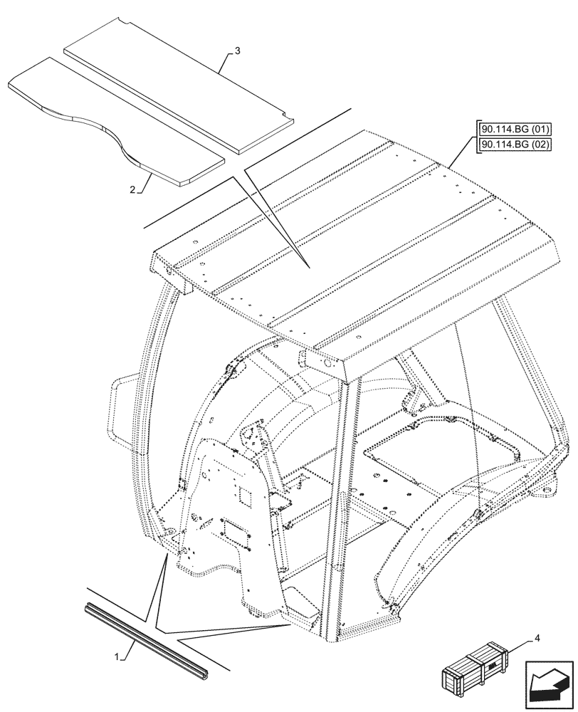 Схема запчастей Case 580SN - (90.110.AV[03]) - VAR - 423000 - CANOPY, PROTECTION STRIP, PANEL (90) - PLATFORM, CAB, BODYWORK AND DECALS