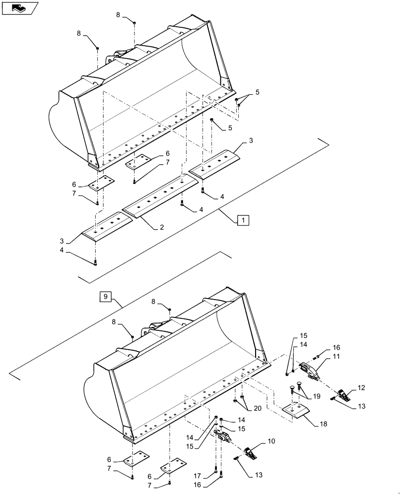 Схема запчастей Case 621F - (82.300.AN[05]) - BUCKET, 2.5 CU YD (82) - FRONT LOADER & BUCKET