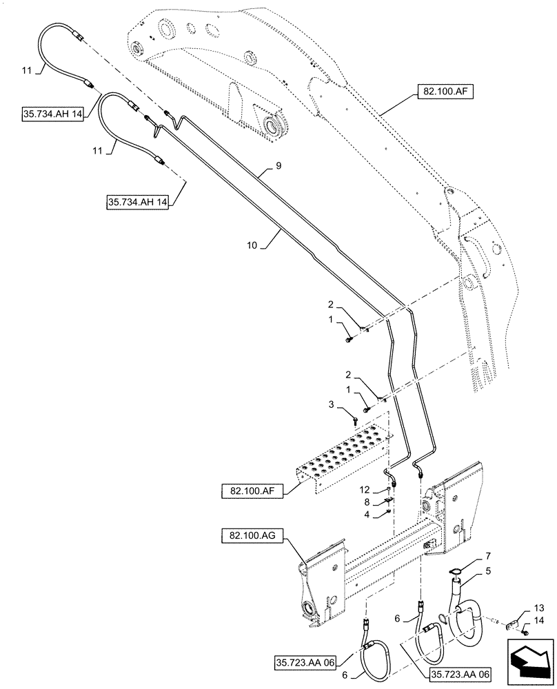 Схема запчастей Case TR340 - (35.734.AH[10]) - HYDRAULIC COUPLER, BOOM ARM PLUMBING (35) - HYDRAULIC SYSTEMS