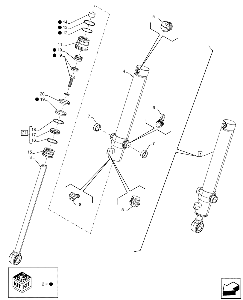 Схема запчастей Case 590SN - (35.723.AA[04]) - LOADER BUCKET, CONTROL, CYLINDER (35) - HYDRAULIC SYSTEMS