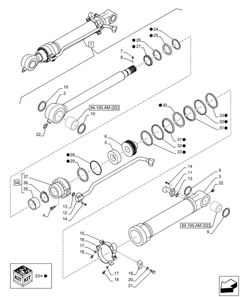 Схема запчастей Case CX210D NLC - (35.738.AA[02]) - VAR - 461501, 461502, 481268 - BUCKET CYLINDER, COMPONENTS (35) - HYDRAULIC SYSTEMS