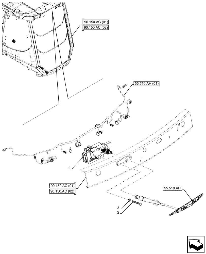 Схема запчастей Case 580SN - (55.518.AI) - VAR - 747853, 747854, 747855 - CAB, NARROW, REAR WIPER MOTOR (55) - ELECTRICAL SYSTEMS