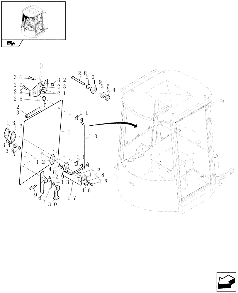 Схема запчастей Case 21E - (439[13A]) - CAB: SIDE GLASS (FULL OPEN) (10) - OPERATORS PLATFORM