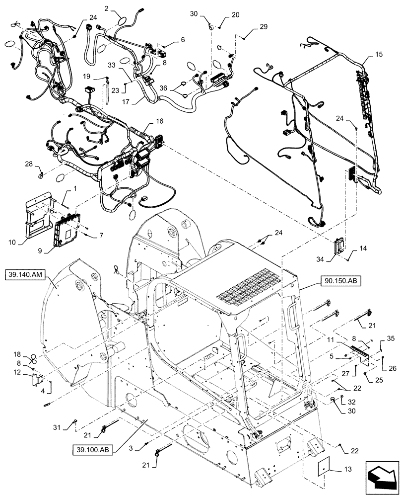 Схема запчастей Case SR270 - (55.101.AC[05]) - WIRE HARNESS & CONNECTOR, ELECTRONIC CONTROLS, W/ EHF (55) - ELECTRICAL SYSTEMS