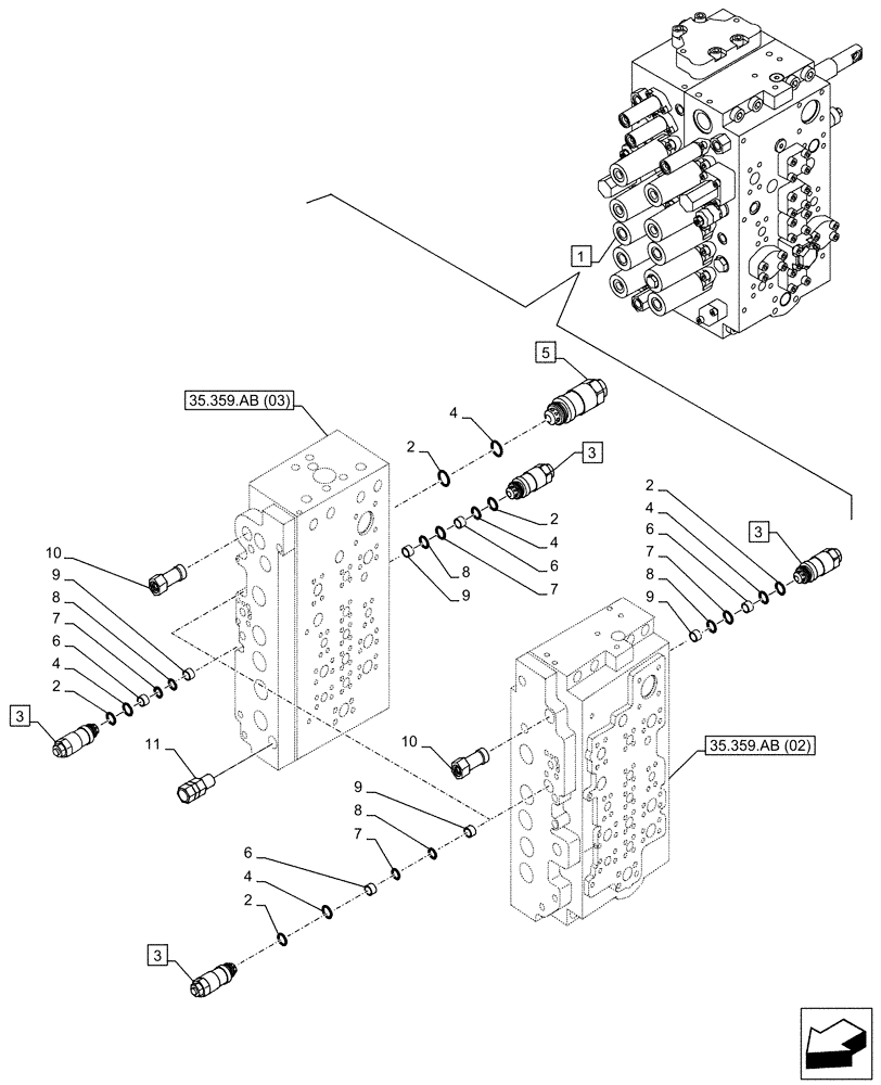 Схема запчастей Case CX210D NLC - (35.359.AY[01]) - RELIEF VALVE, COMPONENTS (35) - HYDRAULIC SYSTEMS