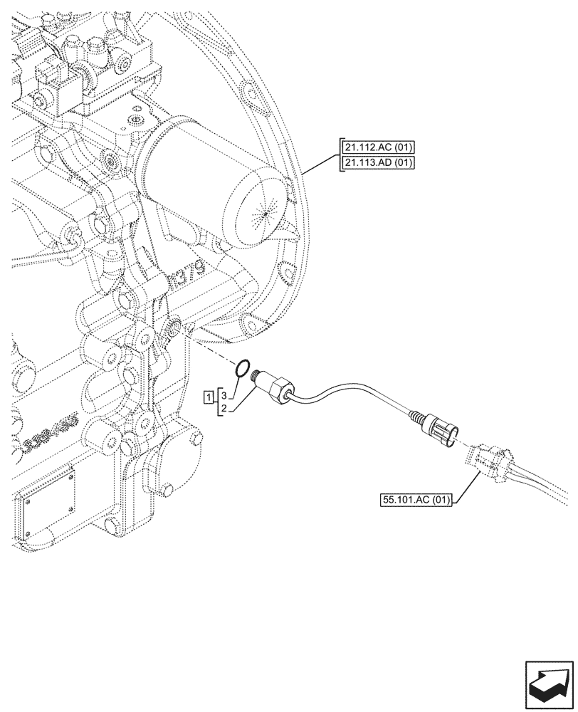 Схема запчастей Case 580SN - (55.047.AL[01]) - STEERING VALVE, SOLENOID (55) - ELECTRICAL SYSTEMS