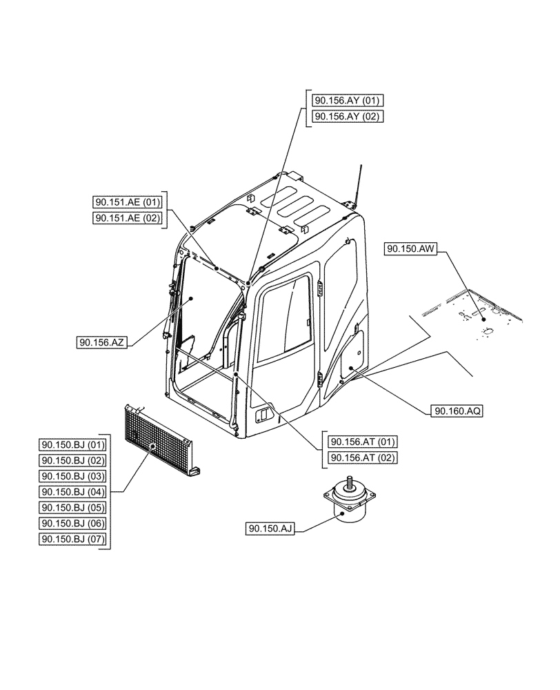 Схема запчастей Case CX210D NLC - (00.000.90[01]) - PICTORIAL INDEX - PLATFORM, CAB, BODYWORK AND DECALS (00) - GENERAL & PICTORIAL INDEX