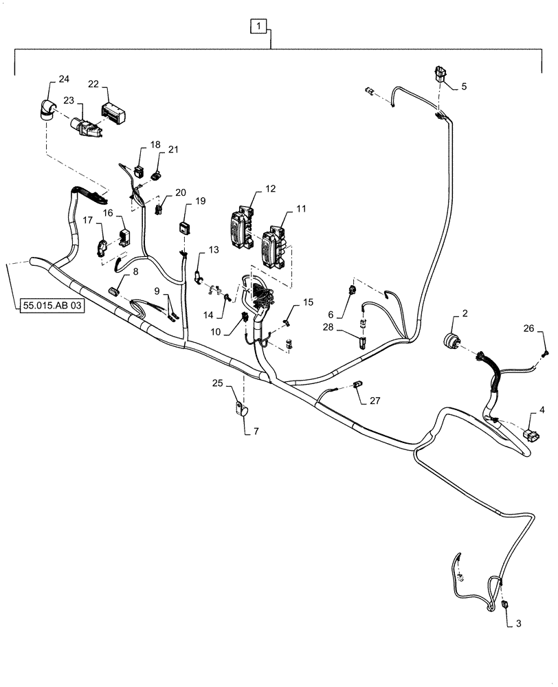 Схема запчастей Case 721F - (55.015.AB[02]) - HARNESS ENGINE AND REAR CHASSIS ASSEMBLY (55) - ELECTRICAL SYSTEMS