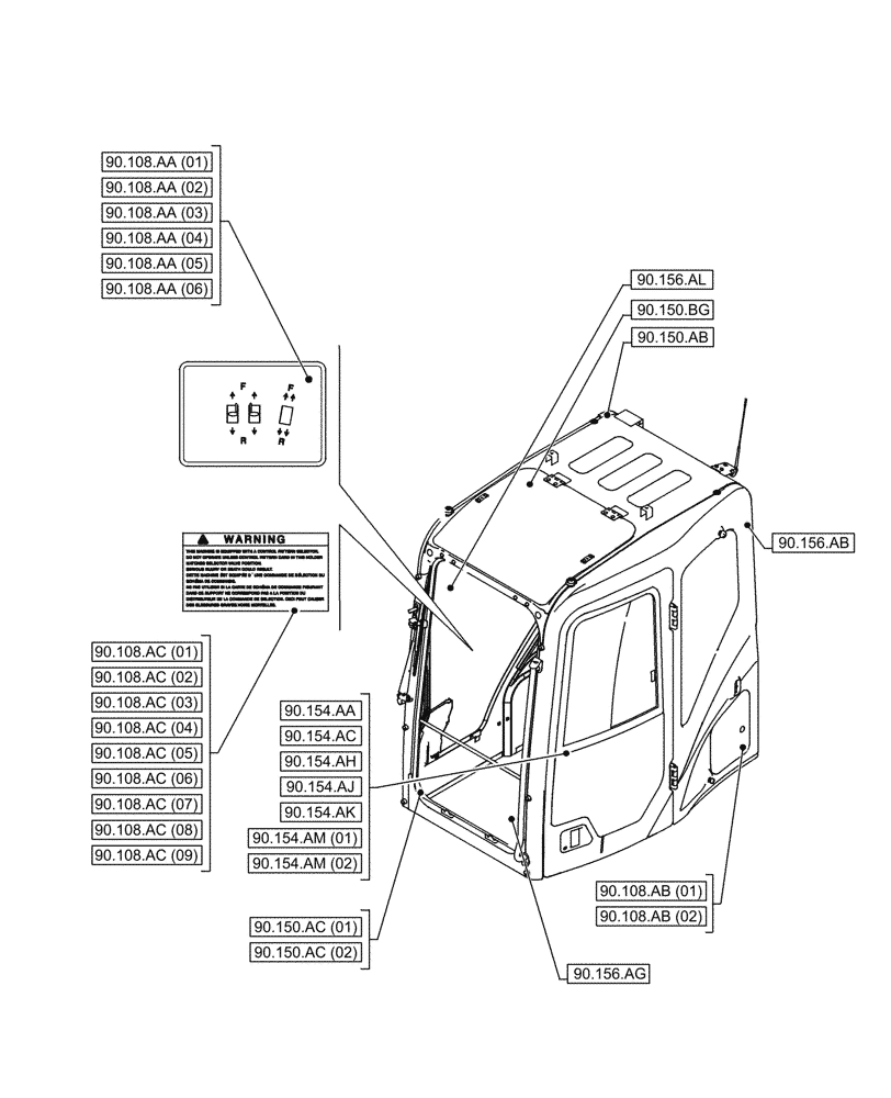 Схема запчастей Case CX210D LC LR - (90.000.00[03]) - SECTION INDEX - PLATFORM, CAB, BODYWORK & DECALS (90) - PLATFORM, CAB, BODYWORK AND DECALS