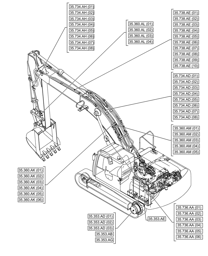 Схема запчастей Case CX210D LC - (35.000.00[02]) - SECTION INDEX - HYDRAULIC SYSTEMS (35) - HYDRAULIC SYSTEMS