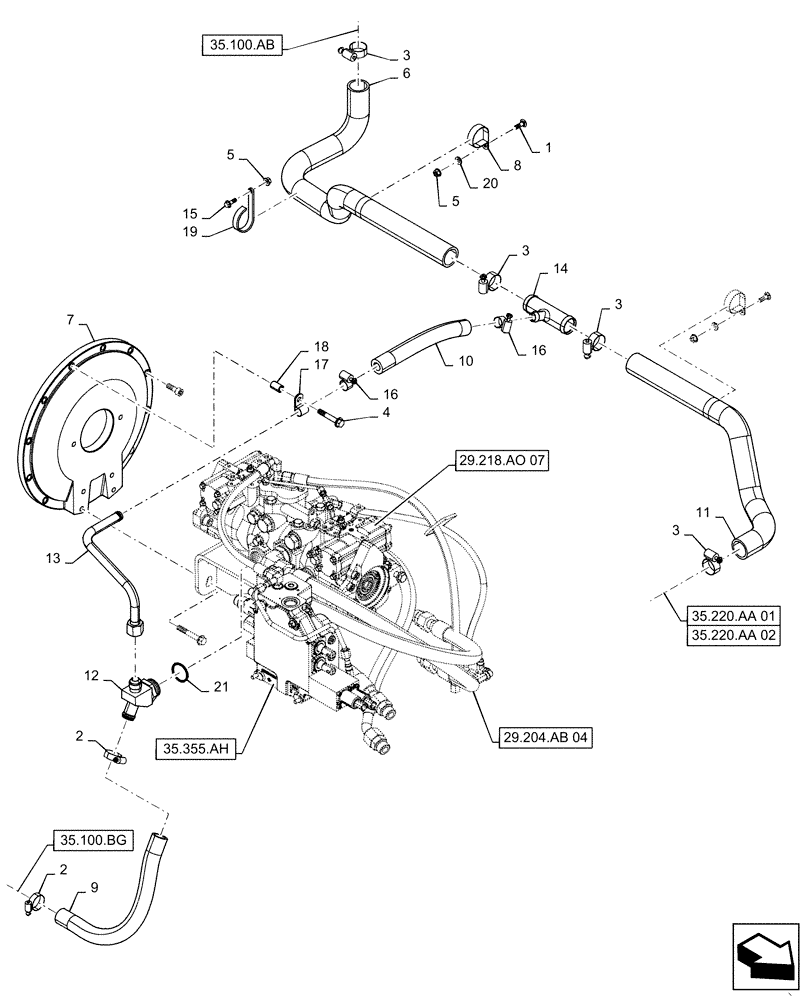 Схема запчастей Case SR240 - (29.204.AB[02]) - HYDROSTATIC PUMP, SUPPLY LINES, MECHANICAL CONTROLS (29) - HYDROSTATIC DRIVE