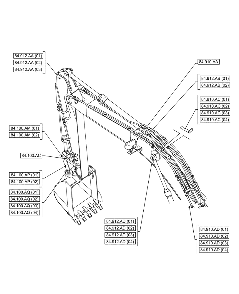 Схема запчастей Case CX210D NLC - (00.000.84[01]) - PICTORIAL INDEX - BOOMS, DIPPERS & BUCKET (00) - GENERAL & PICTORIAL INDEX