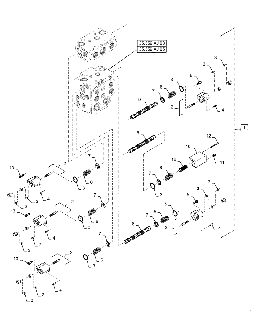 Схема запчастей Case 721F - (35.359.AJ[04]) - VALVE ASSY, BUCKET/BOOM, 3 SPOOL Z-BAR, XR & XT (35) - HYDRAULIC SYSTEMS