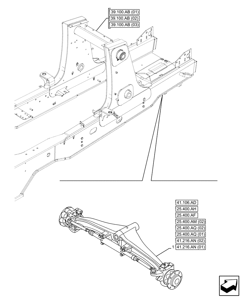 Схема запчастей Case 580SN - (25.400.AM[01]) - FRONT AXLE, 2WD (25) - FRONT AXLE SYSTEM