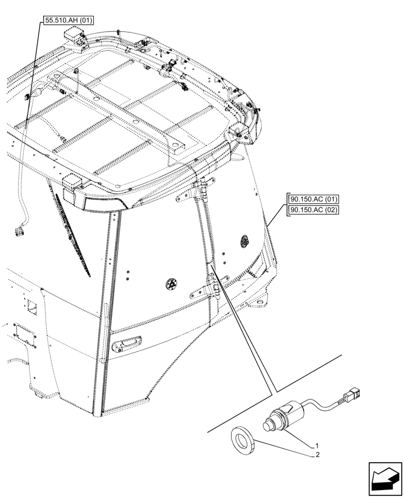 Схема запчастей Case 580N EP - (55.514.AV) - VAR - 747853, 747854, 747855 - CAB, NARROW, DOOR SWITCH (55) - ELECTRICAL SYSTEMS