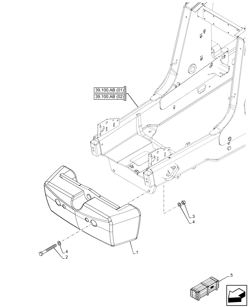 Схема запчастей Case 580SN - (39.140.AM[02]) - VAR - 423010, 423047 - COUNTERWEIGHT, 900 LBS, FRONT (39) - FRAMES AND BALLASTING