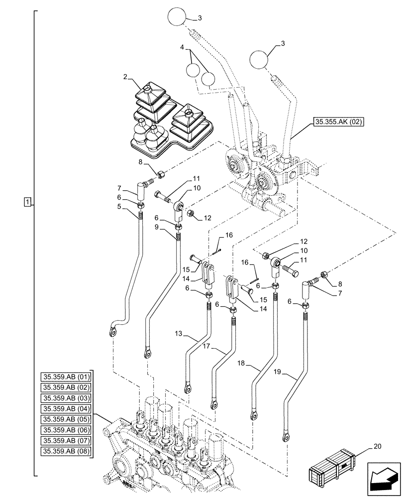 Схема запчастей Case 590SN - (35.355.AK[01]) - VAR - 742369 - BACKHOE ARM, MECHANICAL, CONTROL LEVER, HAND SWING (35) - HYDRAULIC SYSTEMS