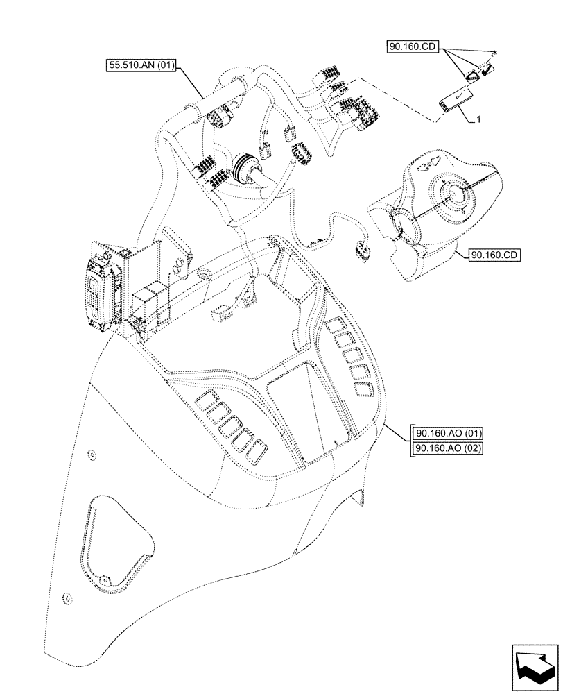 Схема запчастей Case 580SN WT - (55.514.AZ) - CONSOLE, LIGHT (55) - ELECTRICAL SYSTEMS