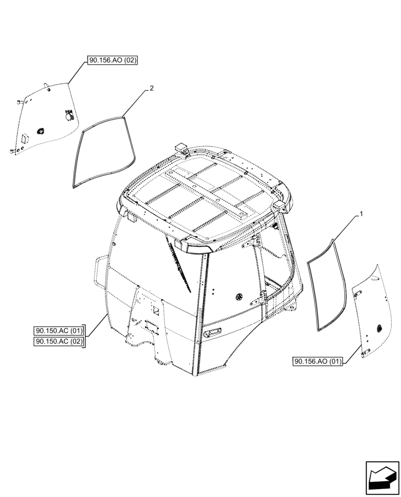 Схема запчастей Case 580N EP - (90.156.AR) - VAR - 747853, 747854, 747855 - CAB, NARROW, LATERAL WINDOW, WEATHERSTRIP (90) - PLATFORM, CAB, BODYWORK AND DECALS