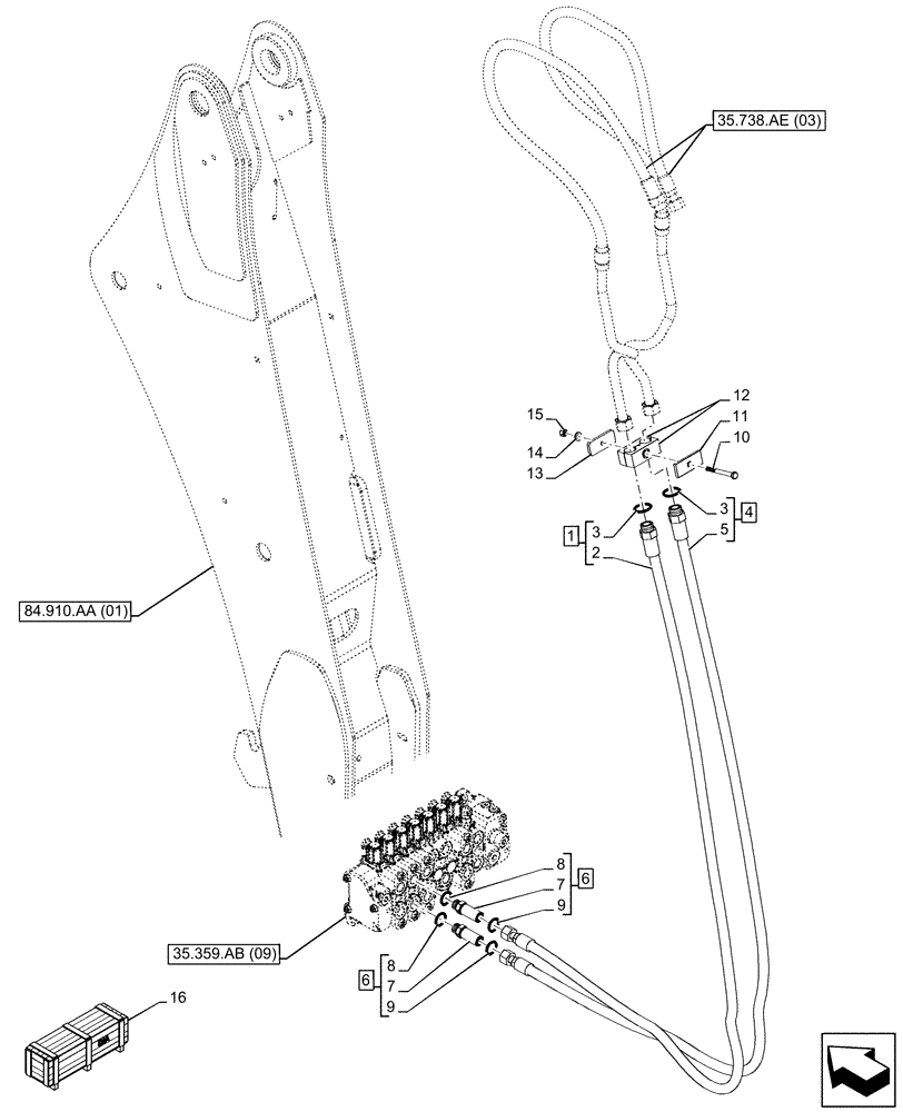 Схема запчастей Case 590SN - (35.738.AE[02]) - VAR - 423076 - BACKHOE BUCKET, EXTENDABLE DIPPER, CYLINDER, LINES (35) - HYDRAULIC SYSTEMS