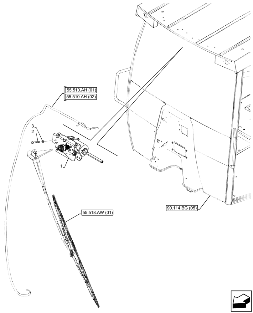 Схема запчастей Case 580SN - (55.518.AZ[02]) - VAR - 423000, 442082 - CANOPY, FRONT, WIPER MOTOR (55) - ELECTRICAL SYSTEMS