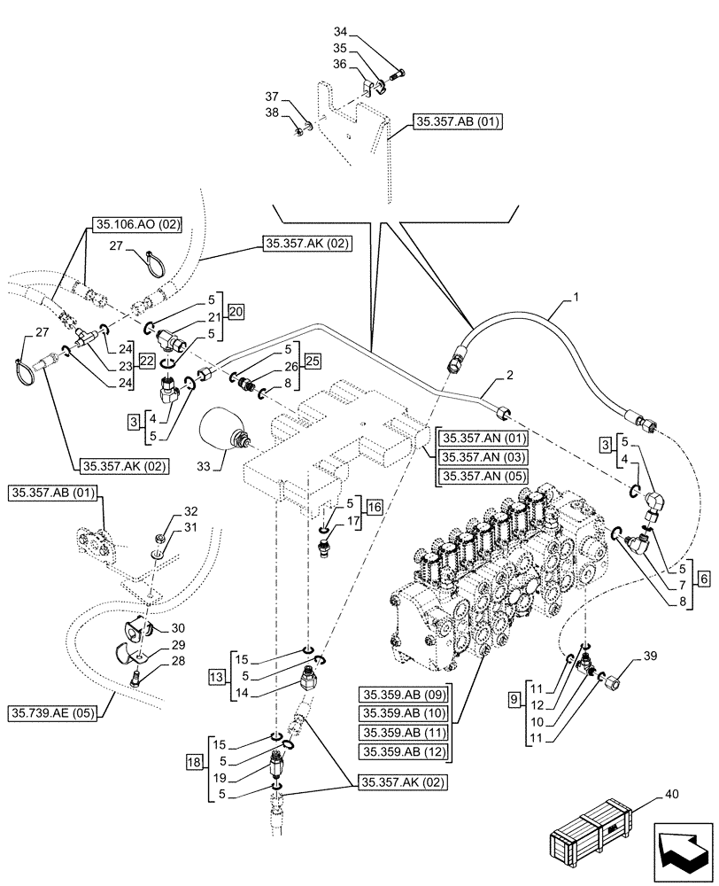 Схема запчастей Case 580N EP - (35.357.AO[01]) - VAR - 747669 - BACKHOE ARM, PILOT CONTROLS, LINES (35) - HYDRAULIC SYSTEMS