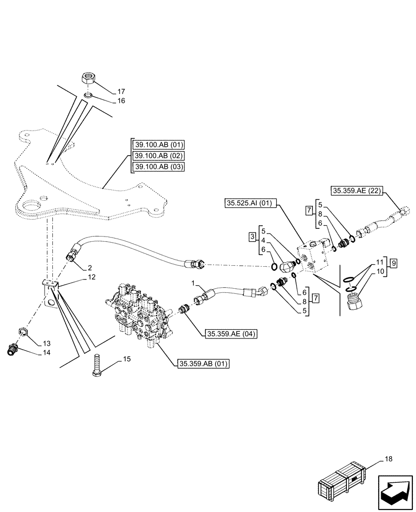 Схема запчастей Case 580N EP - (35.525.AA[06]) - VAR - 747661, 747662 - AUXILIARY HYDRAULIC, LINE (35) - HYDRAULIC SYSTEMS