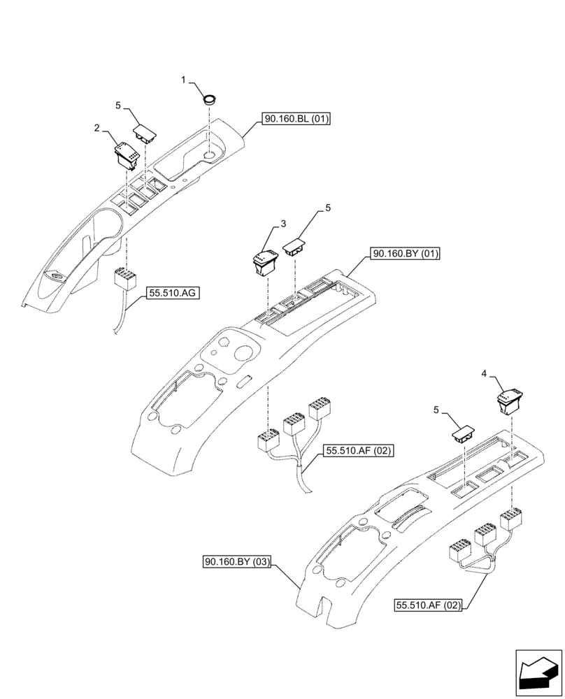 Схема запчастей Case CX210D LC LR - (55.512.BY[01]) - CAB, SWITCH (55) - ELECTRICAL SYSTEMS