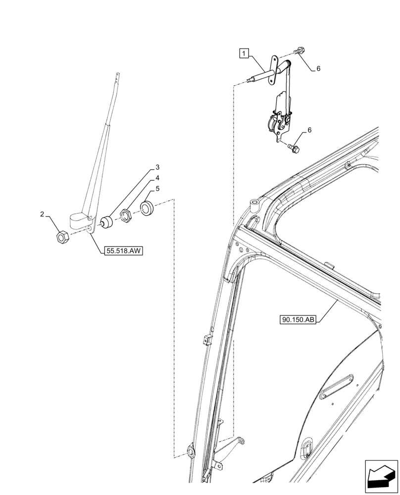 Схема запчастей Case CX210D NLC - (55.518.AZ) - WINDSHIELD WIPER, MOTOR (55) - ELECTRICAL SYSTEMS