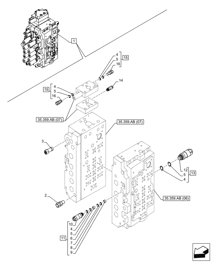 Схема запчастей Case CX300D LC - (35.359.AY[03]) - VAR - 461863 - RELIEF VALVE, CLAMSHELL BUCKET, ROTATION, W/ ELECTRICAL PROPORTIONAL CONTROL, ROTATION (35) - HYDRAULIC SYSTEMS