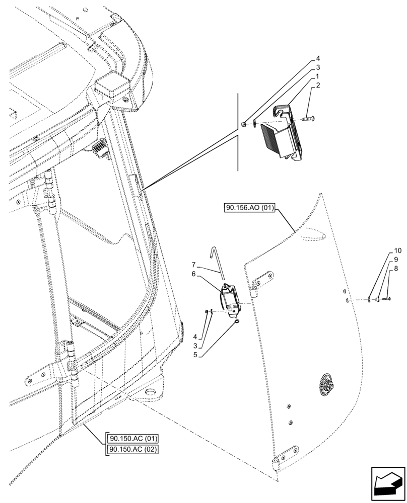 Схема запчастей Case 590SN - (90.156.AQ[01]) - VAR - 747853, 747854, 747855 - CAB, WIDE, LEFT LATERAL WINDOW (90) - PLATFORM, CAB, BODYWORK AND DECALS