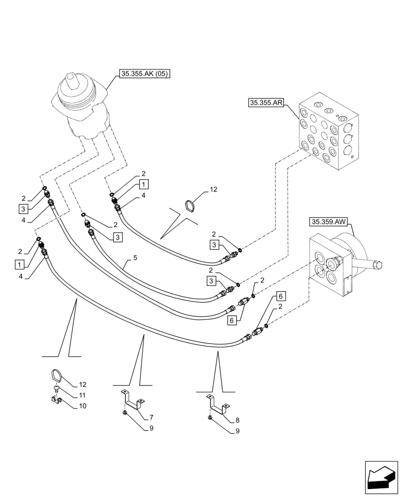 Схема запчастей Case CX210D NLC - (35.355.AC[04]) - VAR - 461558 - JOYSTICK, RH, HYDRAULIC LINE, CONTROL VALVE, CONTROL PATTERN SELECTION (35) - HYDRAULIC SYSTEMS