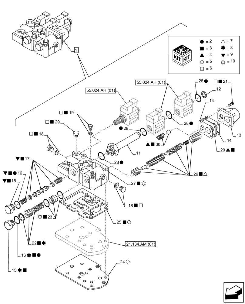 Схема запчастей Case 580N EP - (21.134.AM[02]) - VAR - 423058, 423059 - TRANSMISSION, POWERSHUTTLE, CONTROL VALVE, COMPONENTS (21) - TRANSMISSION