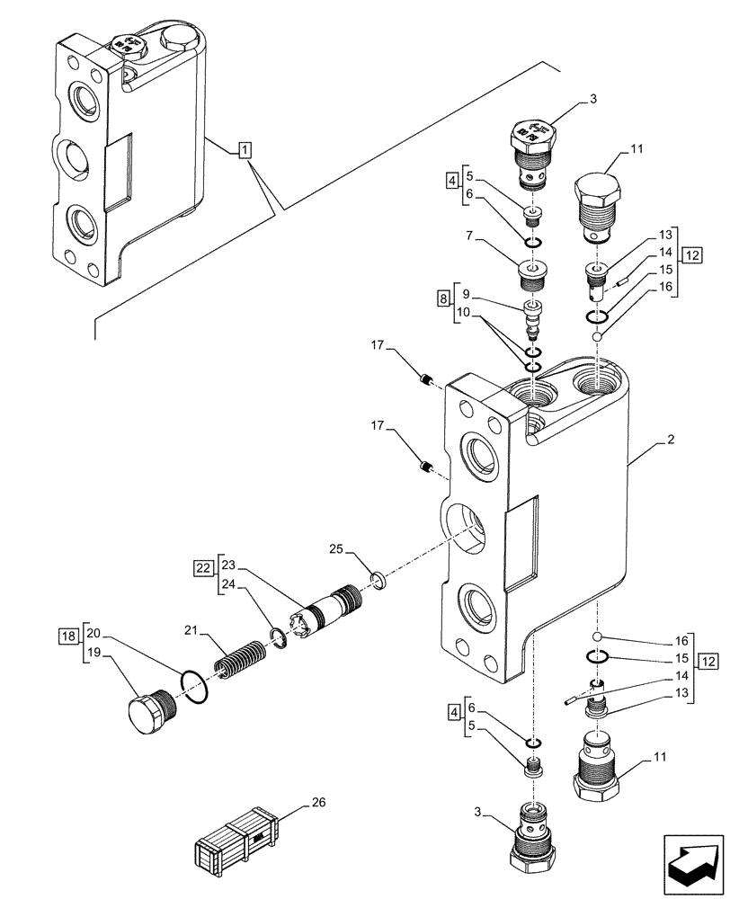 Схема запчастей Case 580N EP - (35.739.AN[02]) - VAR - 745165, 745166 - BOOM SWING, MECHANICAL, CONTROLS, DAMPING VALVE, COMPONENTS (35) - HYDRAULIC SYSTEMS