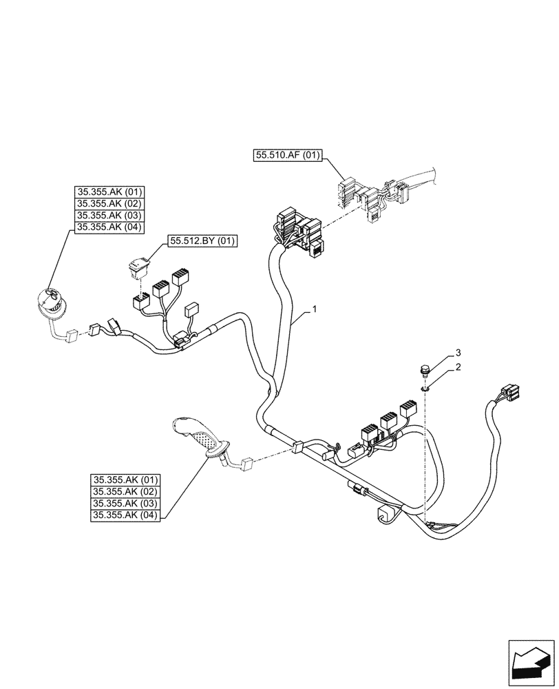 Схема запчастей Case CX210D NLC - (55.510.AF[02]) - CAB MAIN WIRE HARNESS (55) - ELECTRICAL SYSTEMS