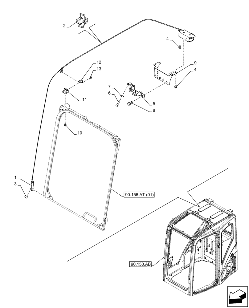 Схема запчастей Case CX210D LC LR - (90.156.AT[02]) - WINDSHIELD, LATCH (90) - PLATFORM, CAB, BODYWORK AND DECALS