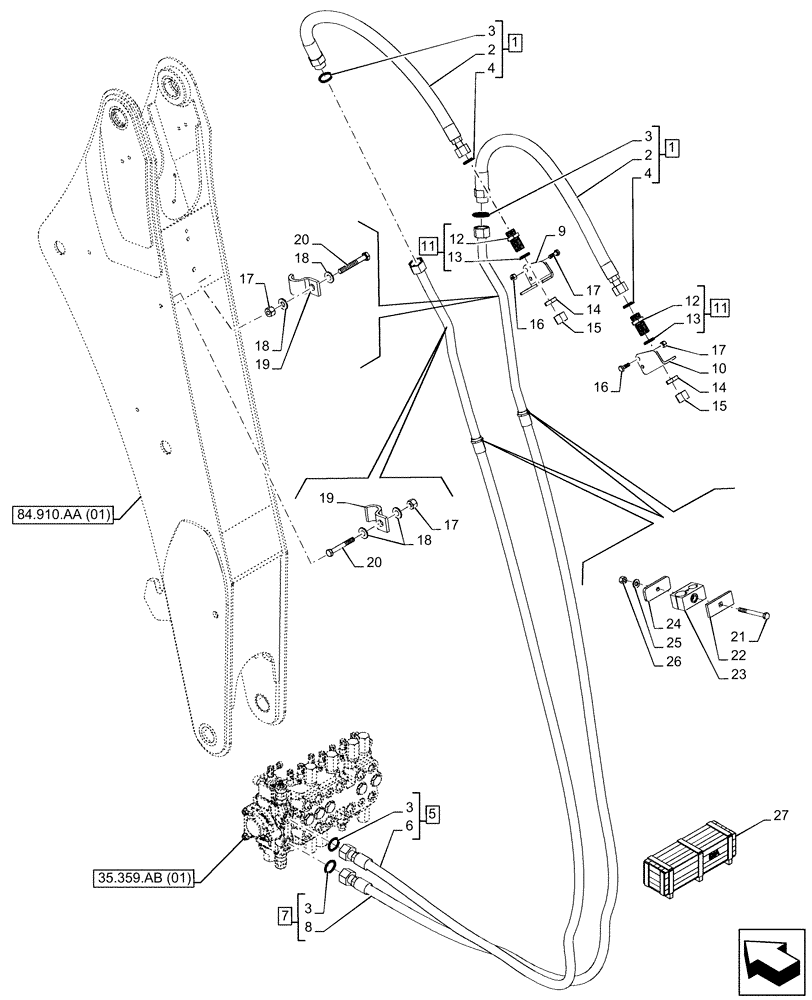 Схема запчастей Case 580N EP - (35.726.AU[01]) - STANDARD DIPPER, AUXILIARY HYDRAULIC (35) - HYDRAULIC SYSTEMS