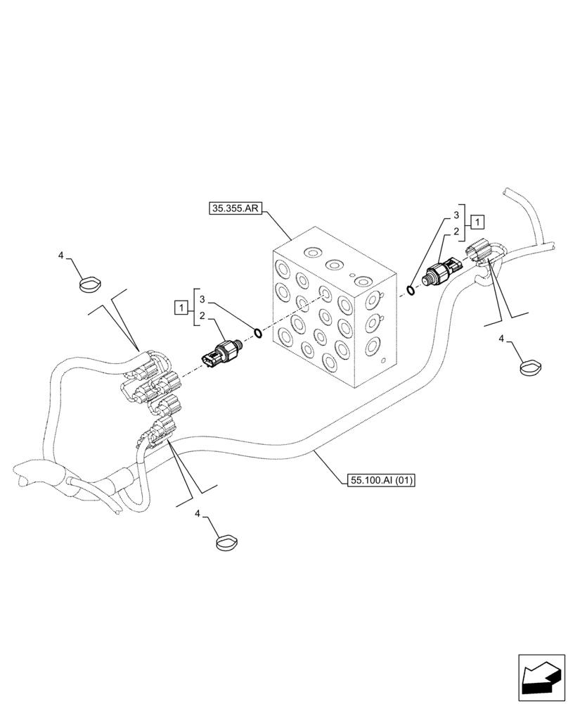 Схема запчастей Case CX210D LC LR - (55.036.AB[02]) - CONTROL VALVE, SENSOR (55) - ELECTRICAL SYSTEMS