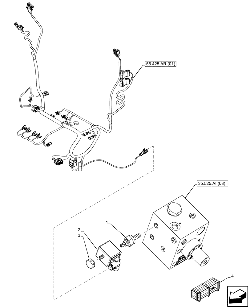 Схема запчастей Case 580SN WT - (55.036.AO[03]) - VAR - 747662, 423084 - CONTROL VALVE, SOLENOID (55) - ELECTRICAL SYSTEMS