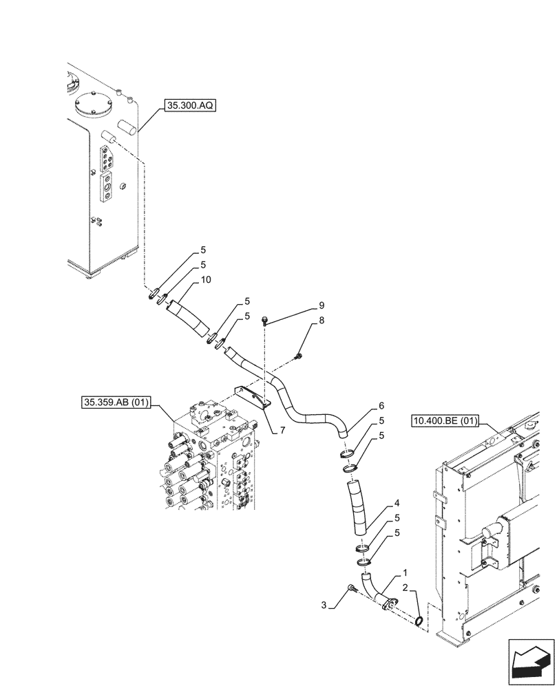 Схема запчастей Case CX210D LC LR - (35.300.BC[03]) - OIL COOLER LINE (35) - HYDRAULIC SYSTEMS