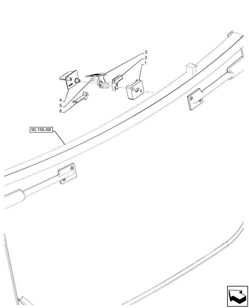 Схема запчастей Case 590SN - (90.156.AA[01]) - VAR - 747853, 747854, 747855 - CAB, WIDE, REAR WINDOW, UPPER RIGHT LATCH (90) - PLATFORM, CAB, BODYWORK AND DECALS