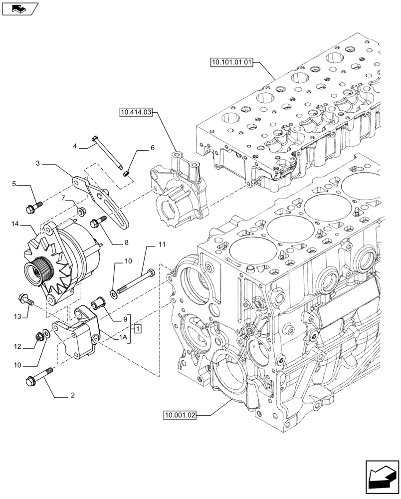 Схема запчастей Case F5HFL413B A002 - (55.301.02) - ENGINE, ALTERNATOR MOUNTING (504388098) (55) - ELECTRICAL SYSTEMS