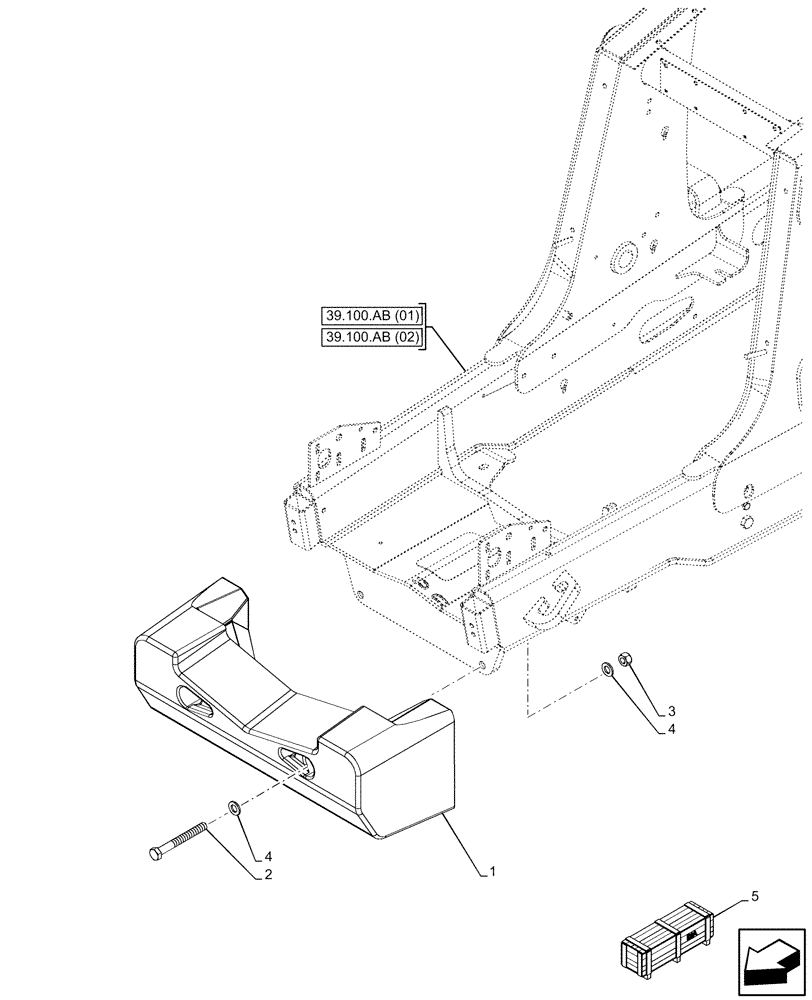 Схема запчастей Case 580N EP - (39.140.AM[02]) - VAR - 423010, 423047 - COUNTERWEIGHT, 900 LBS, FRONT (39) - FRAMES AND BALLASTING