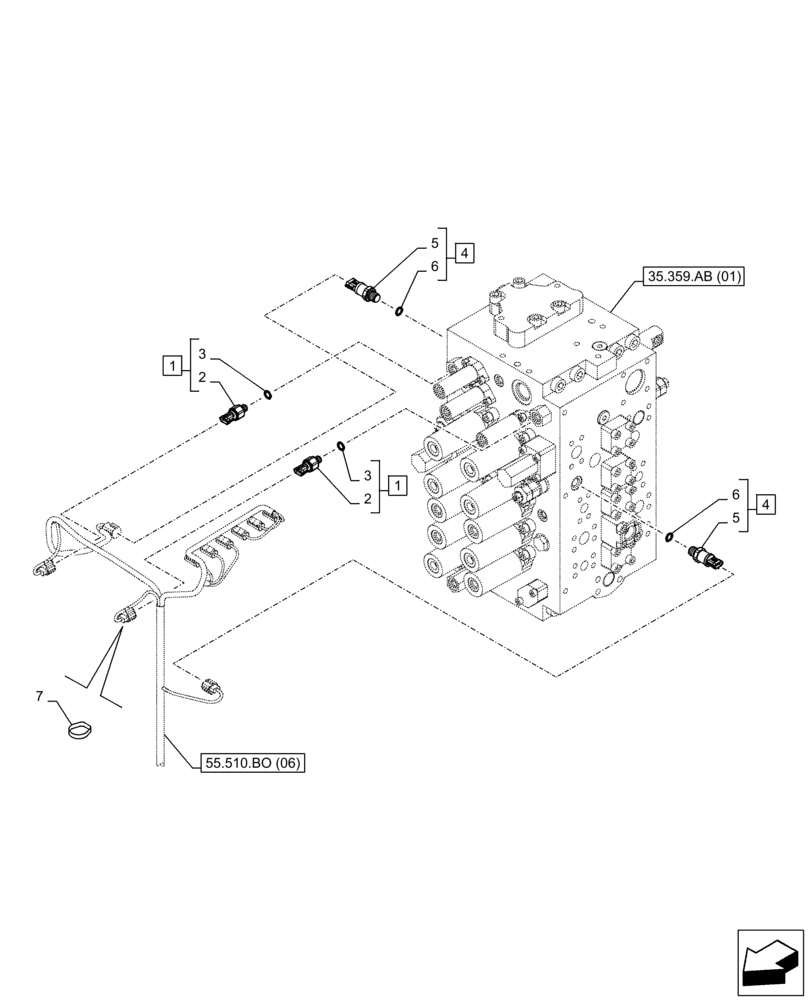 Схема запчастей Case CX250D LC - (55.036.AB[02]) - CONTROL VALVE, SENSOR (55) - ELECTRICAL SYSTEMS