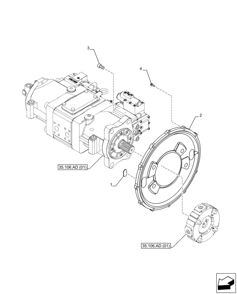 Схема запчастей Case CX210D NLC - (35.106.AB[01]) - VARIABLE DELIVERY HYDRAULIC PUMP, FLANGE (35) - HYDRAULIC SYSTEMS