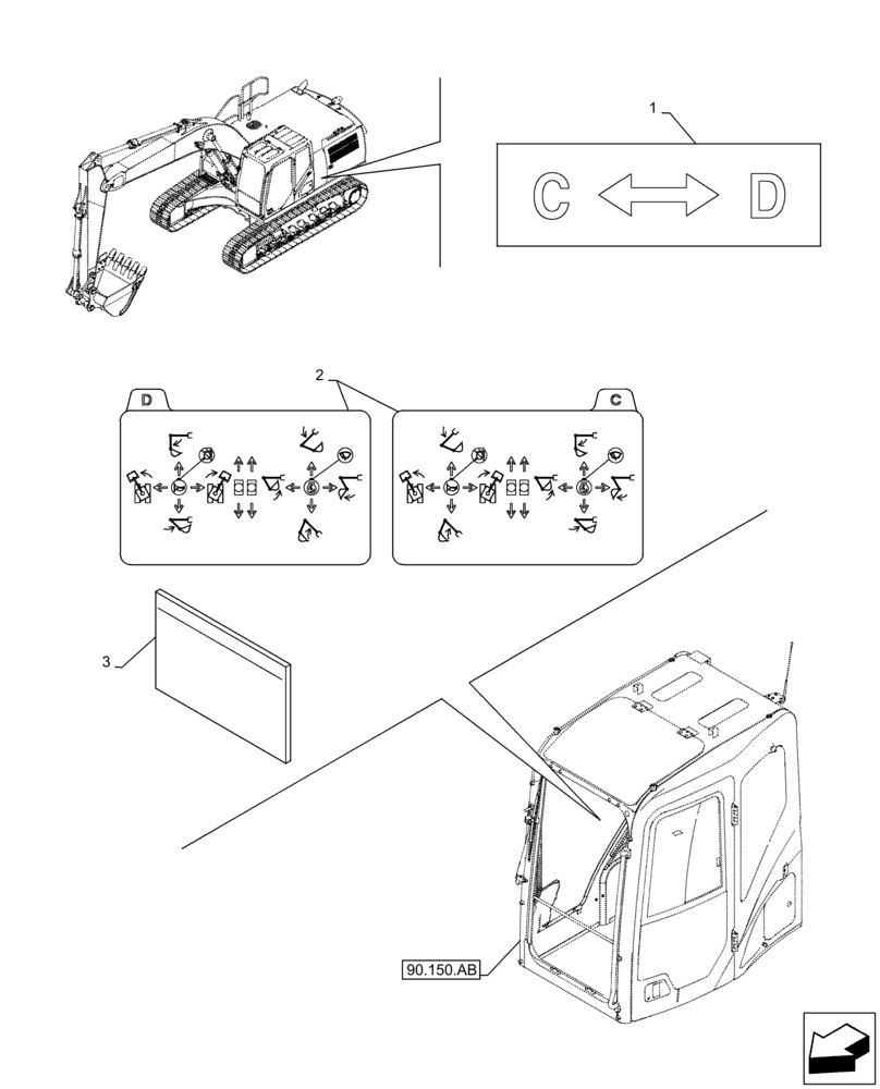 Схема запчастей Case CX210D LC - (90.108.AA[05]) - VAR - 461558 - DECAL, CONTROL, CONTROL PATTERN SELECTION (90) - PLATFORM, CAB, BODYWORK AND DECALS