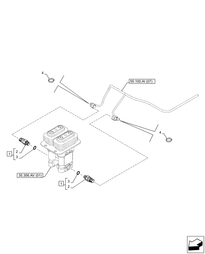 Схема запчастей Case CX210D LC LR - (55.512.BV) - FOOT CONTROL VALVE, SENSOR (55) - ELECTRICAL SYSTEMS