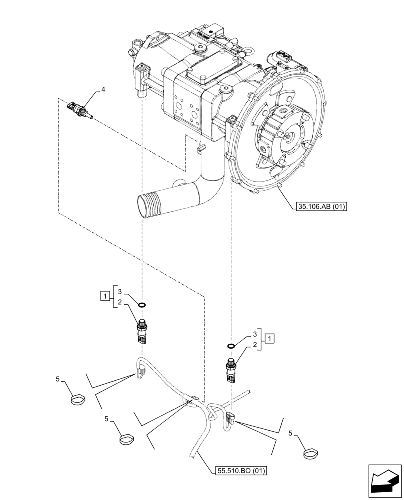 Схема запчастей Case CX250D LC - (55.036.AG) - HYDRAULIC PUMP, SENSOR (55) - ELECTRICAL SYSTEMS