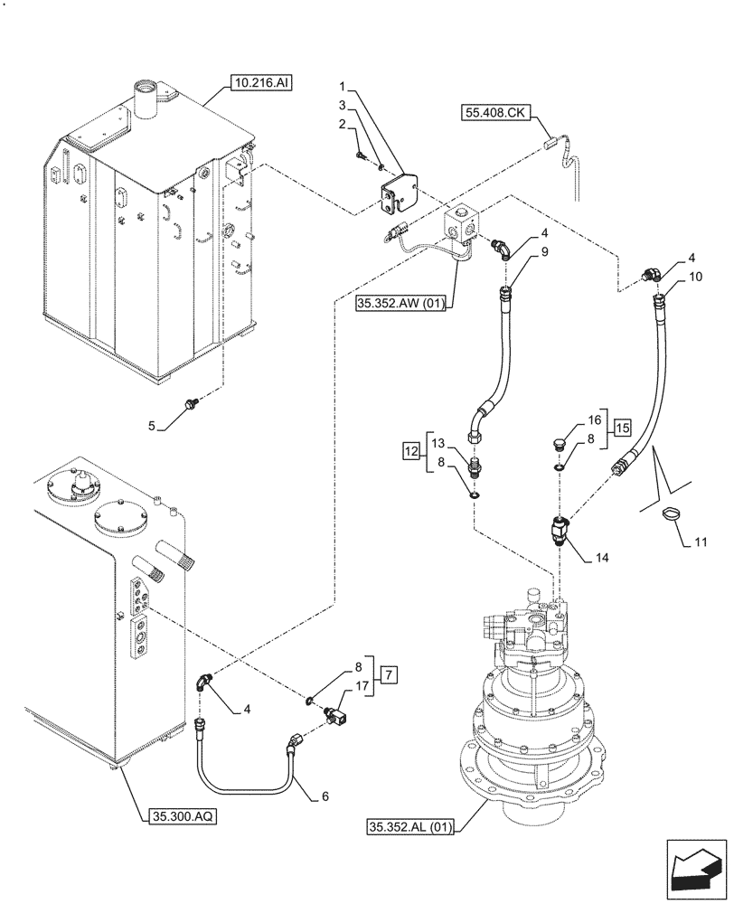 Схема запчастей Case CX210D LC LR - (35.352.AI[03]) - VAR - 461568 - MOTO-REDUCTION GEAR, LINE, FREE SWING (35) - HYDRAULIC SYSTEMS