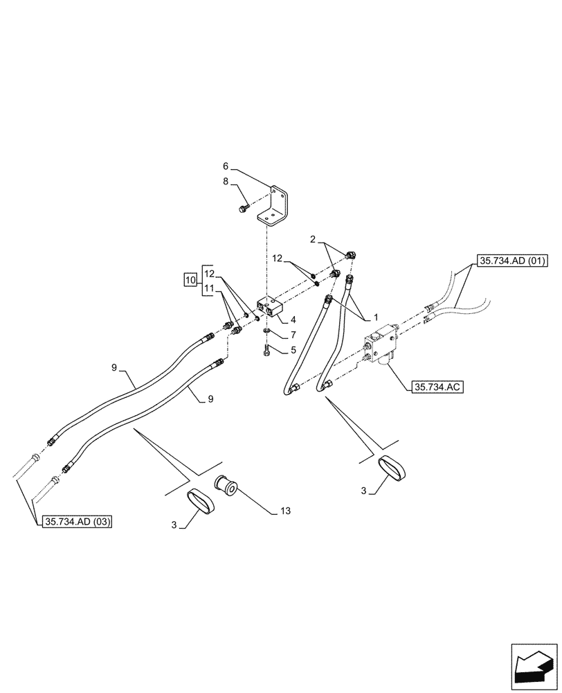 Схема запчастей Case CX210D LC LR - (35.734.AD[02]) - VAR - 781128 - QUICK COUPLER, SOLENOID VALVE, HYDRAULIC LINE (35) - HYDRAULIC SYSTEMS